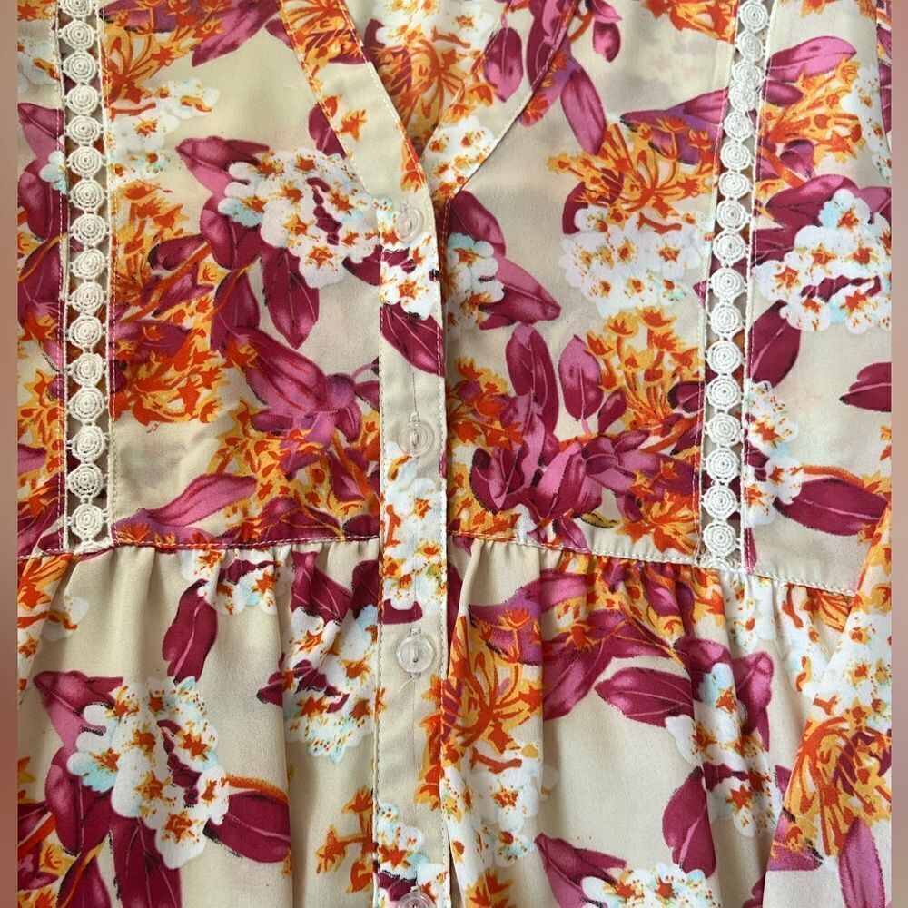 Entro In Bloom Taupe Floral Babydoll Dress sz S - Picture 4 of 9